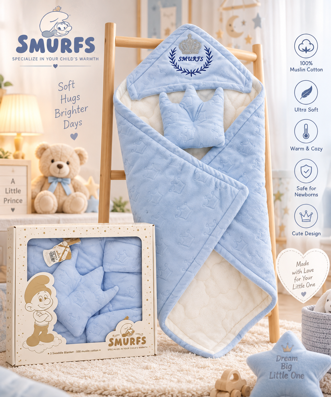 file_00000000863881f9bf56d1e303c3bc88_result بطانيه للبيبي _Smurfs - الصورة 1